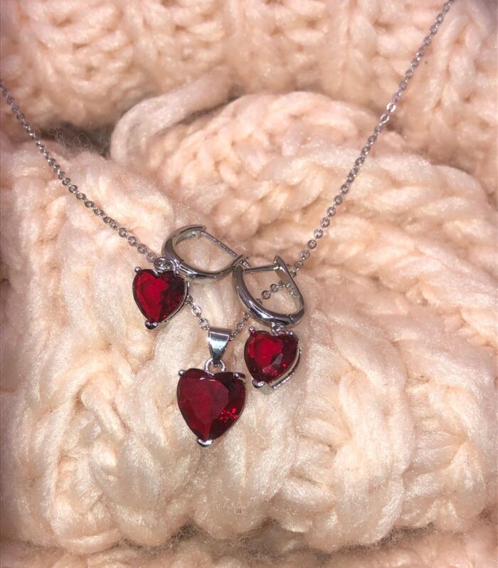 Italian Silver Minimalist Heart Necklace & Earring Set – 925 Sterling Silver with Zircon Stones