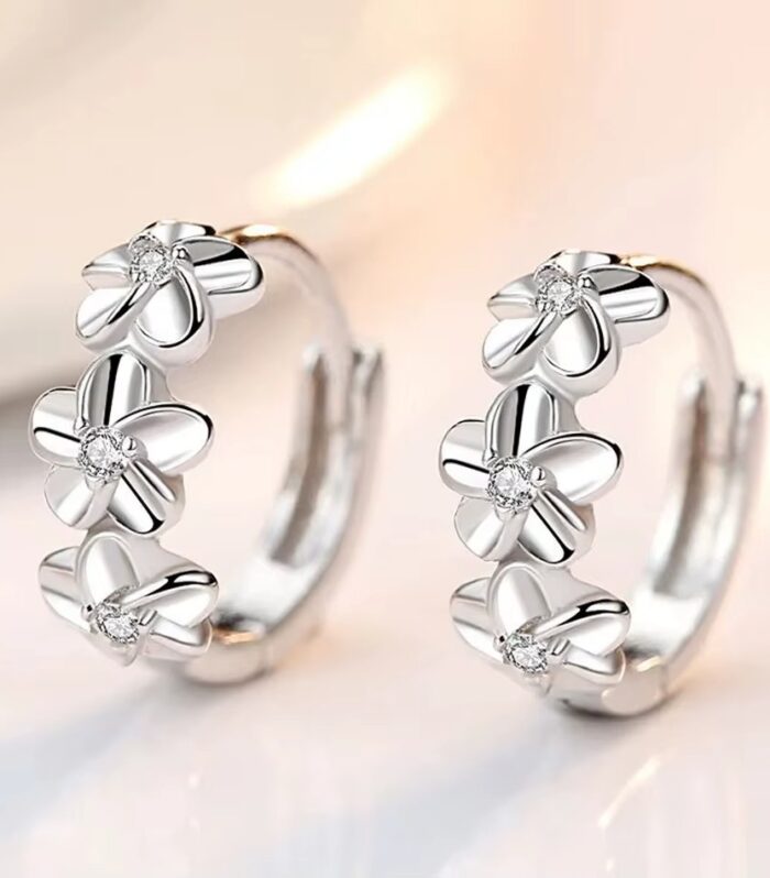 Elegant Silver Flower Hoop Earrings with Crystal Accents - Perfect for Any Occasion
