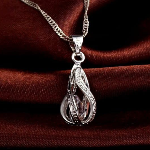 Sterling Silver Spiral Necklace & Earring Set – 925 Italian Silver with Zircon Stones