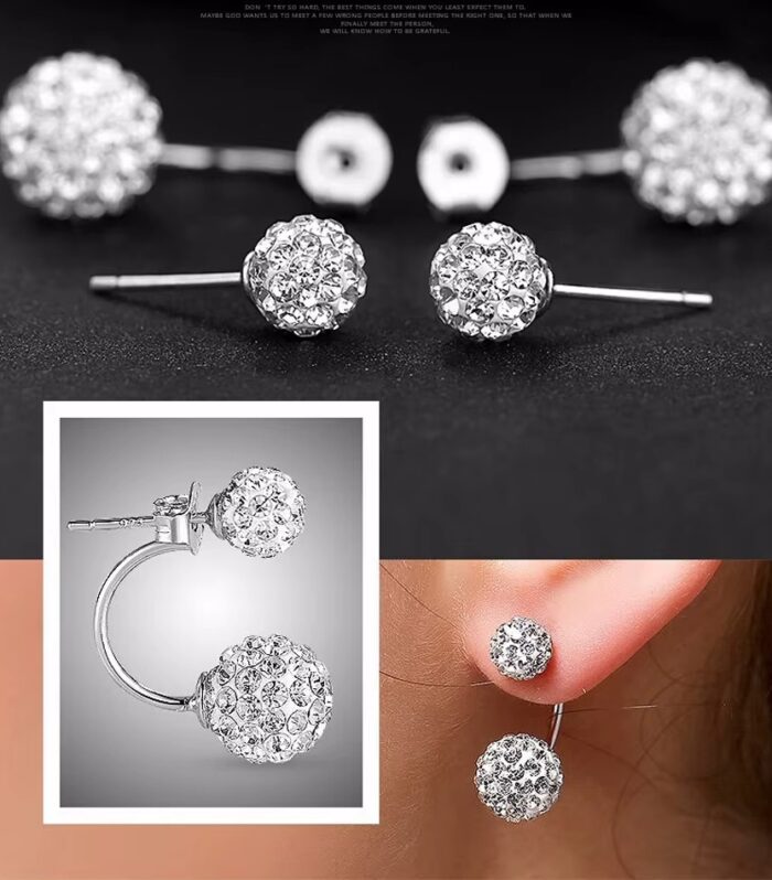 Elegant Crystal Ball Double-Sided Stud Earrings - Sparkling Rhinestone Jewelry for Women